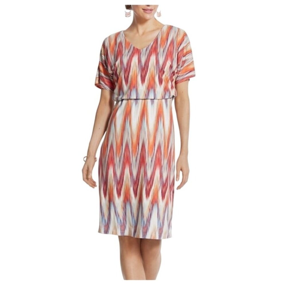 Chico's Ikat Pring Multicolor Soft Knit Dress